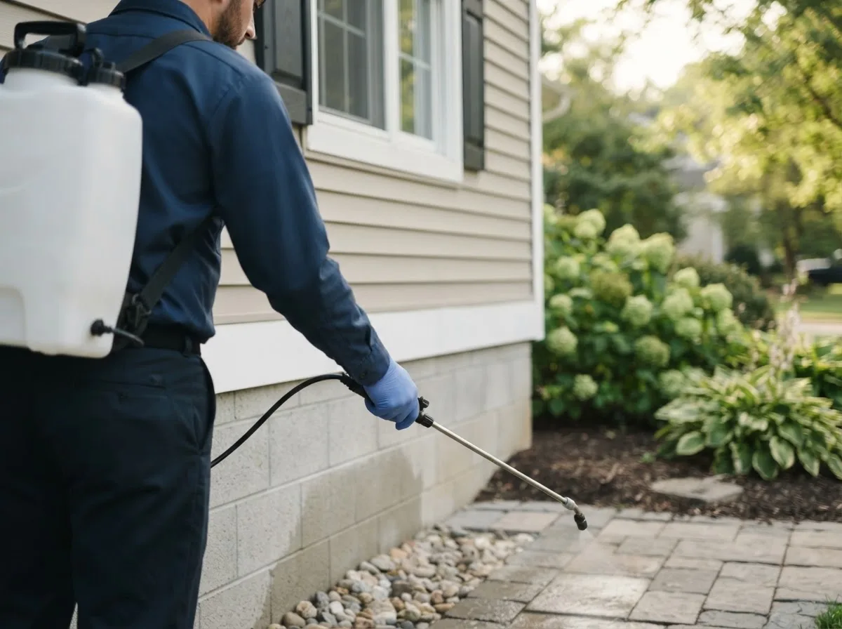 Pest control technician inspecting a home in Bainbridge, OH